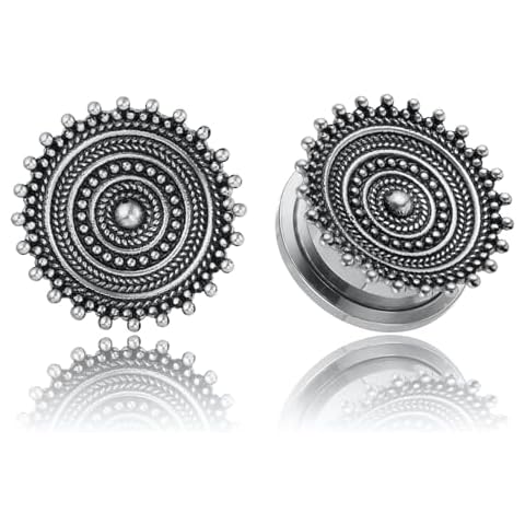 LADEMAYH Classy Ear Tunnels Plugs 5/8 Gauges for Ears, Silver 16mm Gauges for Men, Stainless Steel 316L Ear Stretching Gauge Earrings for Women Body Jewelry Cover