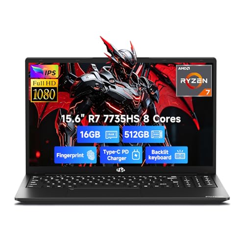 Image of NIMO 15.6 inch AI-Ready Light Gaming Laptop, AMD Ryzen 7 7735HS 8C /16T, 16GB DDR5 512GB PCIe4 SSD, Radeon 680M for AI Work, Content Creation, Streaming & Study, FHD 100W USB-C PD Charging, 2-Y Warranty