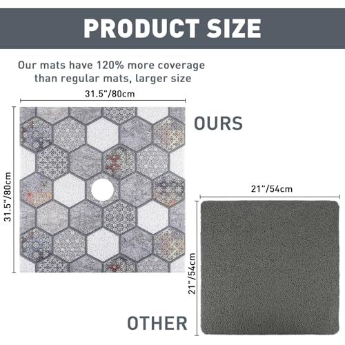Image of Square Shower Mat Non Slip: 32 x 32 Inch Extra Large Shower Mats with Drain Hole in Middle - PVC Loofah Anti Slip Shower Floor Matt for Inside Shower