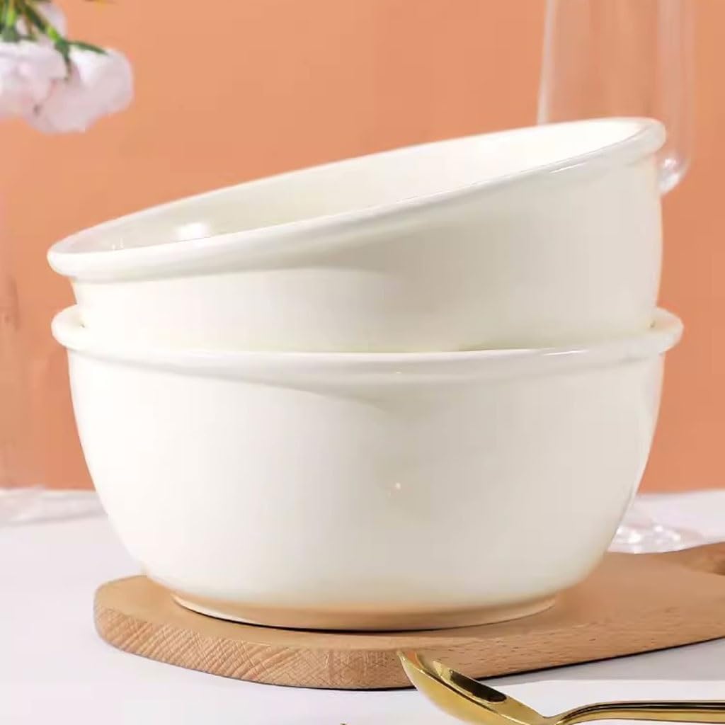 Suppenschüssel Schüssel für Suppe aus Keramik im japanischen Creme-Stil, große Porzellanschale, für Instant-Nudeln, verdickt, Salatschüssel