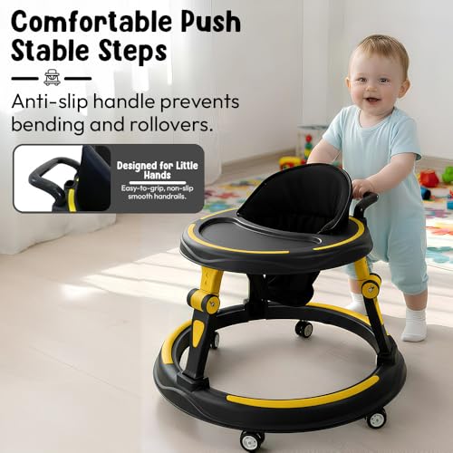 Image of StarAndDaisy Baby Walkers for 9+, 6-18 Month Baby boy & Girl 360 Walker for Kids for 6-24 Months with 7 Level Height Adjustment, Foldable Baby Walker with Smooth Wheels (Yellow-Black)