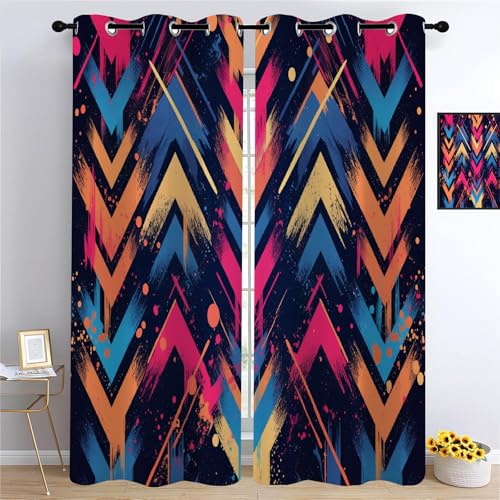 YUEAHOL Geométrico Abstracto Cortinas Opacas, Grafiti Colorido Cortinas Termicas Aislantes Frio y Calor Cortinas Blackout con Ojales 2 Piezas para Dormitorio, Salon y Cocina 170 x 200 cm