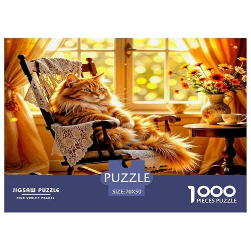 Lindo Gato 1000 Piezas desafiante Juego Juguetes Regalo - Gato Mecedora acogedora cabaña para la decoración de la Pared del hogar Rompecabezas para Adultos niños 70x50cm/1000 Piezas