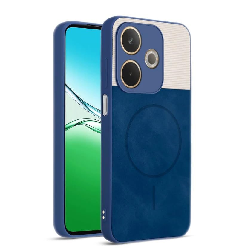 Image of Bintage CASE Mac Safe Design Hard Light Weight Back Case | Soft Border Camera Protect | Dual PU Leather Finish Back Cover Compatible for Oppo A5 Pro 5G - White & Blue