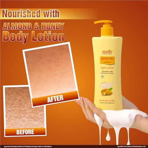 Image of Multani Naturals Almond & Honey Body Lotion | Lotion for Face & Body | Gives Brighter Skin | Moisturising Body Lotion for Women & Men | Hydrating & Refreshing | Helps in Dryness Reduction & Softens The Skin | 400 ml