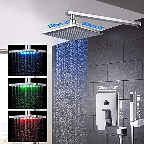 Panel de ducha para baño de 10 pulgadas con LED, lluvia y cascada, montado en pared, juego de ducha con rociador de mano miniatura 2