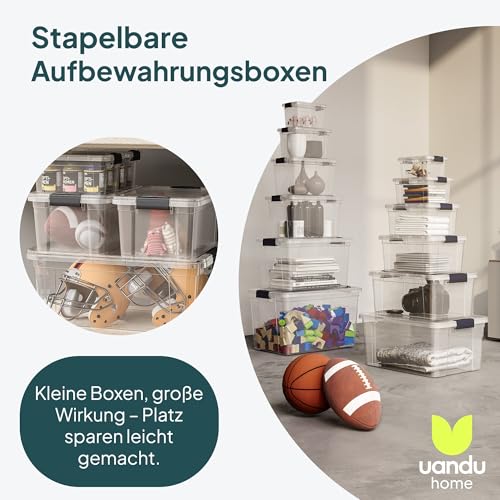 uandu Aufbewahrungsbox mit deckel groß, 4er Set BPA Frei Kunststoff, Aufbewahrungsboxen Stapelbar, Hundefutter trocken 15kg Aufbewahrung, Plastikbox, Storage Boxes - 34Lx4