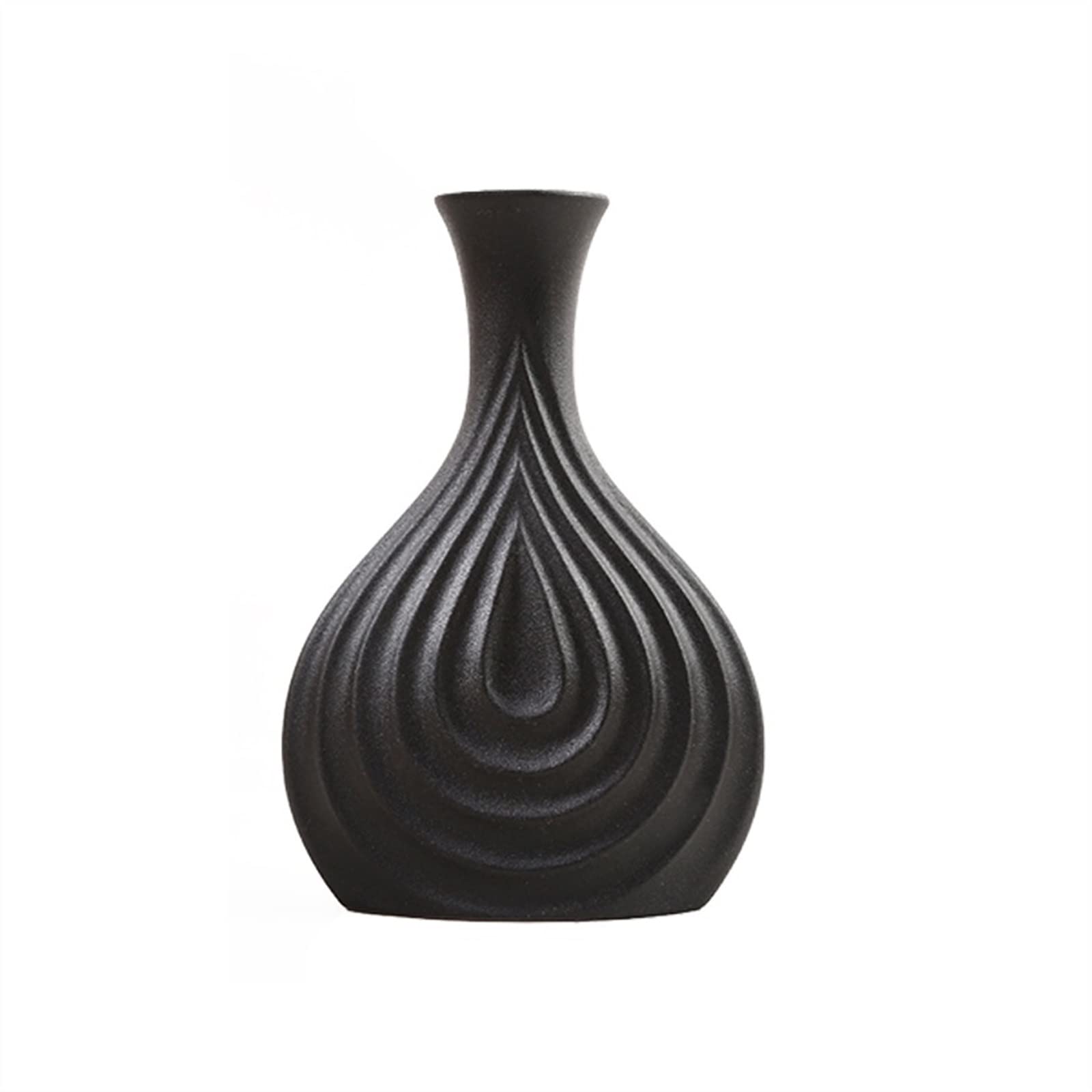Centerpiece Vases Nordic Black Ceramic Vase Simple Creative Porcelain Matte Design Handmade Decoration Living Room Ornament(Medium)