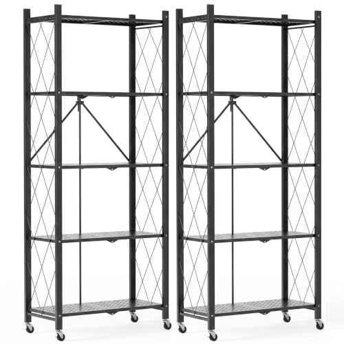 Image of ALANNG 60.6 Inch Folding Bookshelf, 5 Tier Metal Bookcase and Bookshelves