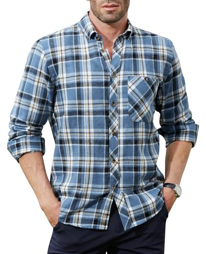 Plaid Mens Flannel Shirts Long Sleeve Dress Shirts for Men Casual Button Down Big and Tall Button Up Shirt2