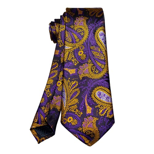 Image of 5PCS Tie and Pocket Square for Men, Silk Necktie and Handkerchief Cufflinks with Gold Ring and Lapel Pin Set