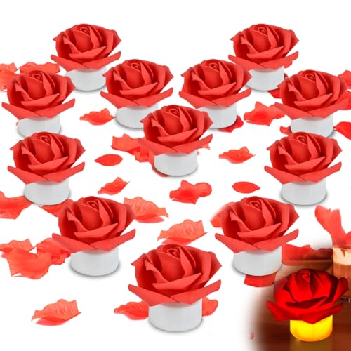 BLOCE 1000pcs Rose Petals and Candles Set, 12Pcs Heart Battery