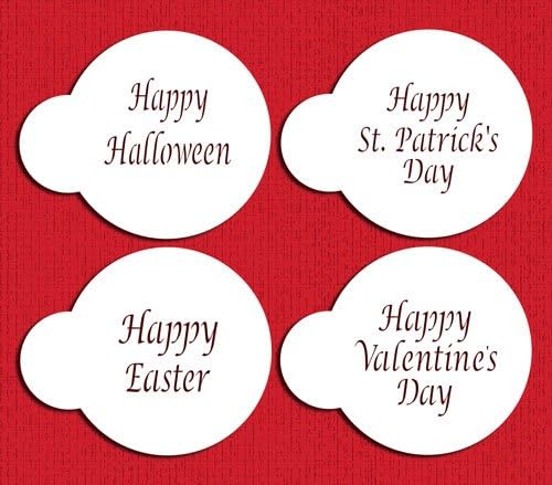 Designer Stencils Celebration Cupcake and Cookie Stencils (Happy Halloween, Happy Easter, Happy Valentine's Day and Happy St Patrick's Day)
