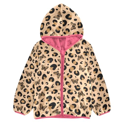 Leopard Butterfly Toddler Fleece Jacket Baby Girls Hooded Zipper Long Sleeve Thick Warm Outerwear 3-10 Years