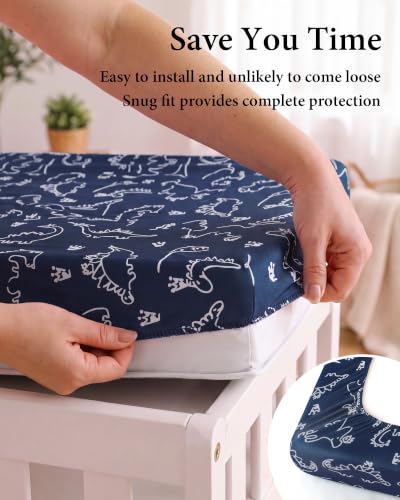 Image of Yoofoss 2-Pack Diaper Changing Pad Cover for Boys 32x16 (Dinosaur) | Soft & Easy-to-clean & Breathable, 360 Full Elastic Fit, Microfiber Fitted Sheets for Changing Table Pad