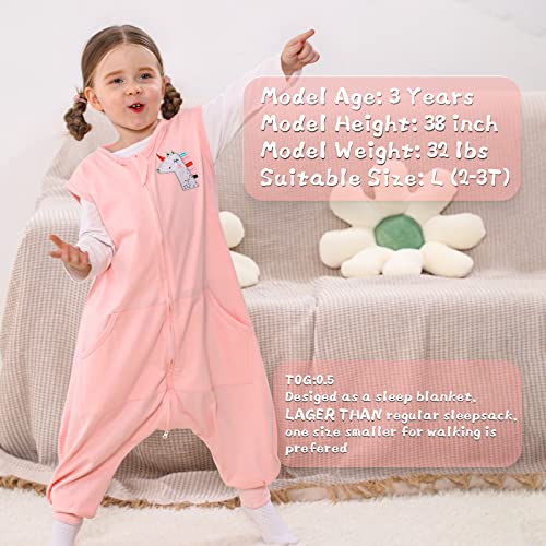 Image of WONDAY Toddler Sleep Sack with Feet, 0.5 Tog Sleeping Sacks for Walking with Legs 12-18 Months 2T 3T 4T 5T (Pink, 2-3T)