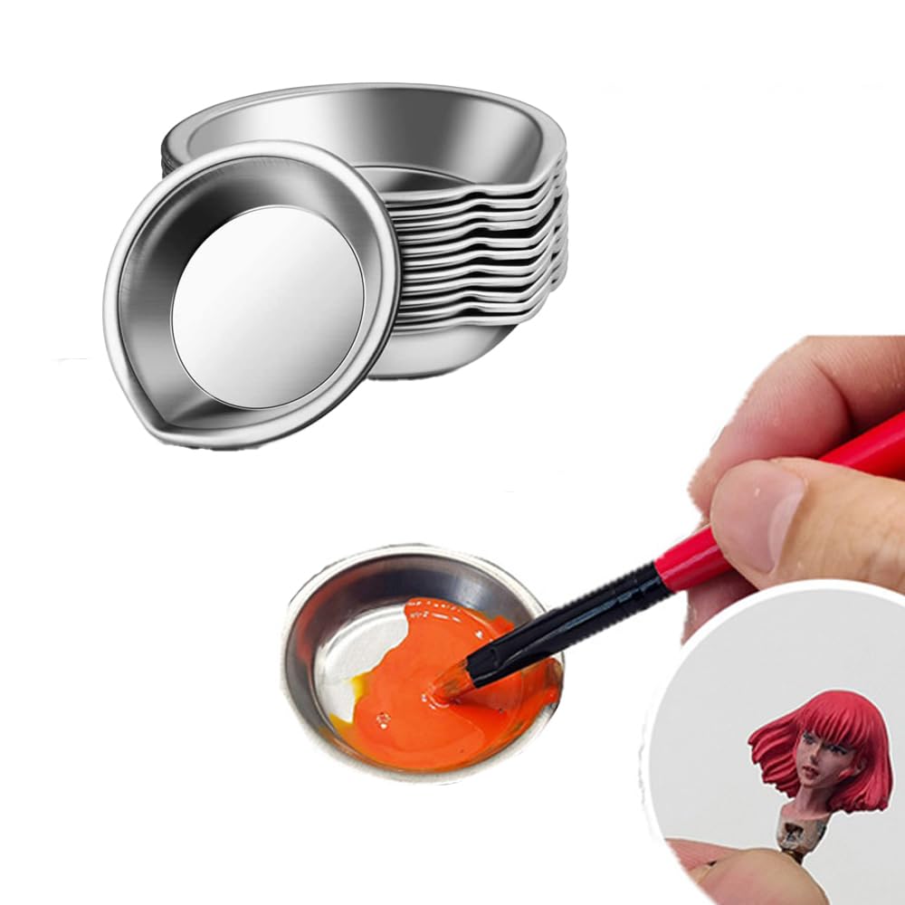 12 Palette Miscelazione Trucco In Acciaio Inox + 2 Contagocce | Diametro 5 Cm | Per Fondotinta, Acquerelli, Pittura Ad Olio