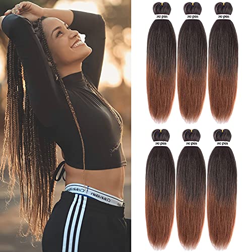 Pre Stretched Braiding Hair 22 Inch 6 Packs Professional Soft Yaki braiding Hair For Braids Hot Water Setting Synthetic Crochet Hair Extensions(1B/30)