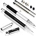 MEKO(TM) [New Version] Metal Barrel With Rubber Grip 5.7inch(L) Stylus Pen - [3 in 1 Basic Series] -Rubber Tip and Micro Fiber Tip Styli Stylus W/ Ballpoint Pen (2Pcs) Bundle With 2 Replacement Fiber Tips ,2 Refill Ink -(Silver/Black)