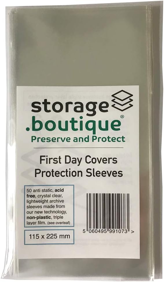 .boutique storage First Day Cover (FDC) Protection Sleeves, Crystal Clear, Acid Free, (115x225mm), 50