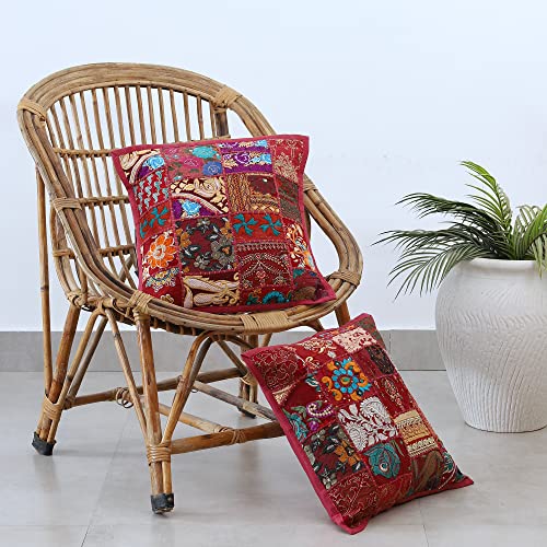 Image of Ravaiyaa - Attitude is everything Set Of 2 PC Home Sofa Decor Cotton Cushion Cover, Handmade Khambadiya Patchwork Pillow Case, Embroidery Cushions