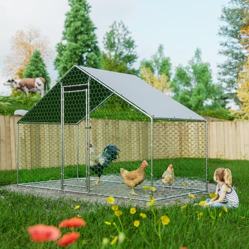 Recinto exterior de gallinero 3 x 1,5 x 2 m, Recinto para gallinas con cerradura de seguridad y techo impermeable, parque metálico para aves de corral, conejo y pequeña cría