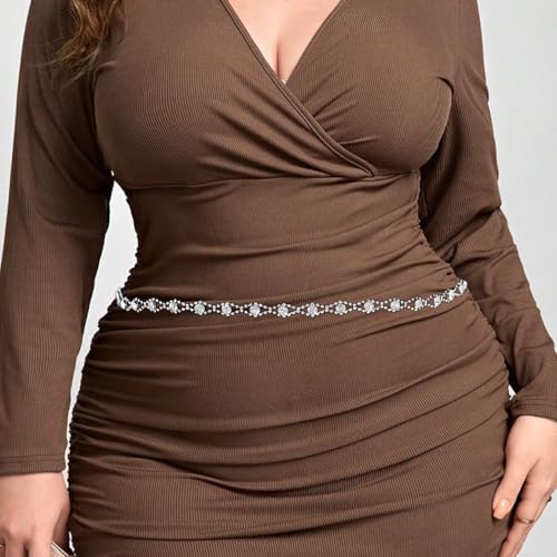 Abien Rhinestone Waist Chains Silver Chain Belt Thin Crystal Waist Belts Large Size Sparkle Waistband for Women4