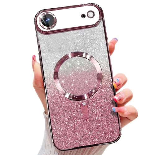 Image of Misscase for iPhone Air Case Compatible with MagSafe,Built-in Camera Lens Protector Full Protection Soft TPU Anti-Scratch Magnetic Glitter Slim Case Cover for iPhone 17 Air 6.5 inch Pink