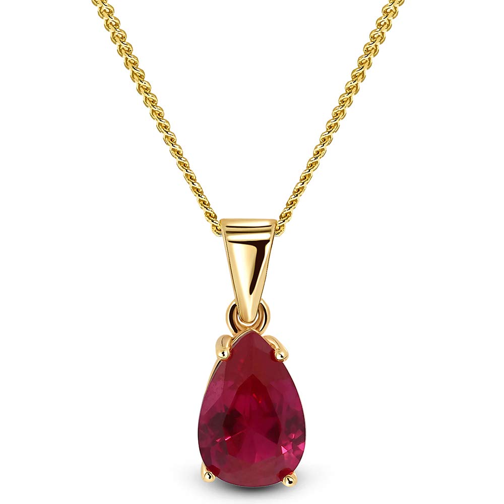 MIORE - Catena Donna Con Ciondolo Goccia di Rubino/Zaffiro/Smeraldo Incassati in Oro Giallo - Vero Oro 9KT 375 - Catenina oro rolò con Pendente - Ciondolo e Catena anallergici. Catenina Cm. 45.