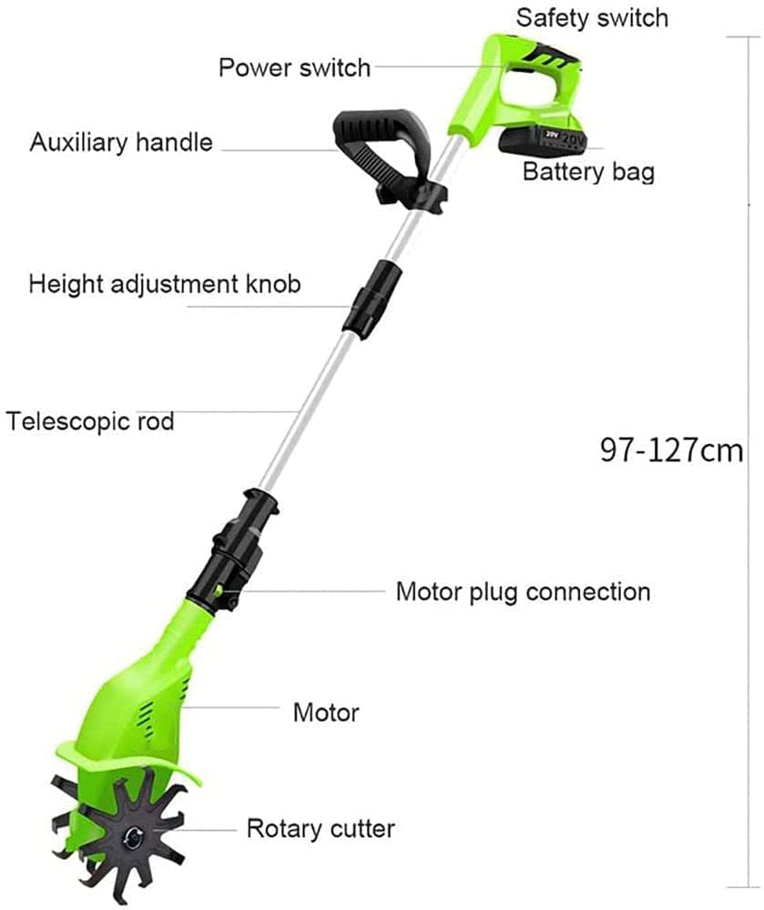 Rototiller inalámbrico 20V cultivador de Suelo eléctrico inalámbrico de Mano con batería Recargable y Cargador