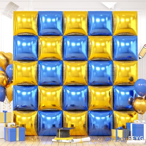 Image of Metallic Navy Blue and Gold,Pearl Blue and Silver Double Sided Square Foil Balloons Wall,19 Inches Blue Chrome Tunnel Arch Kit for 2026 Graduation,Anniversary,Wedding,Birthday Background Decoration