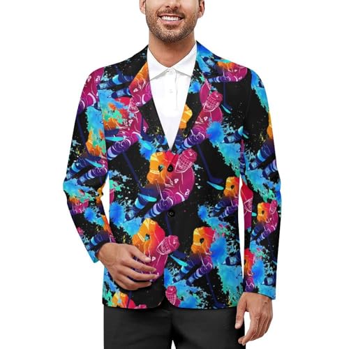 Hockey Player Colorful Men's Slim Suit Long-Sleeve Prom Tuxedo Classic Two Button Business Jacket