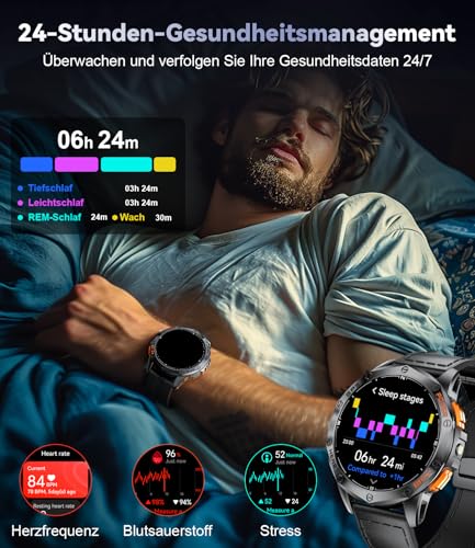 GPS Smartwatch Herren mit LED Taschenlampe,1.43‘’Amoled Display,Fitnessuhr mit 530 mAh Große Batterie,10ATM Wasserdicht,120+ Sport Modi,Herzfrequenz/Schrittzähler/Höhenmesser/Kompass für iOS Android – Bild 6