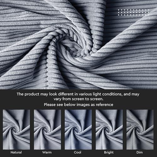 Image of Encasa XO Corduroy Fabric by the Meter, 59 inch Wide Premium 238 GSM Polyester Upholstery & Sewing Material, Soft Ribbed B Grey Fabric for Sofa /Cushion Covers, Trousers, Curtains & DIY Crafts