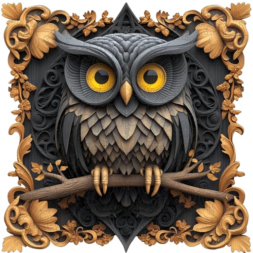 delobil Wooden Puzzles for Adults 500 Pieces, 3D Owl Wooden Puzzles, Unique Shaped Bird Jigsaw Puzzl