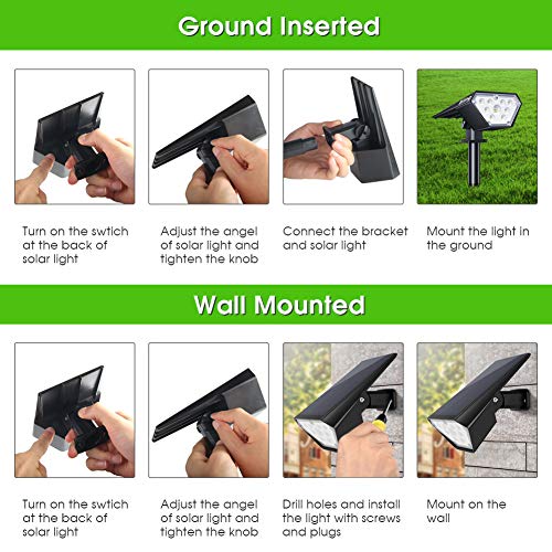 Biling Solar Spotlights Outdoor, 2-in-1 Solar Landscape Lights 12 LED Bulbs Solar Powered Lights IP67 Waterproof Adjustable Wall Light for Patio Pathway Yard Garden Driveway Pool - Warm White(4 Pack)