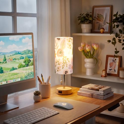 Image of Flower Bedside Table Lamps Set of 2 - Bedroom Lamp for Desk, AC Outlet