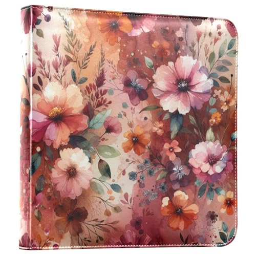 Álbum de fotos adhesivo DIY con tapa de cuero PU, patrón floral, anillas, 40 páginas, 8x10 para recuerdos miniatura 1