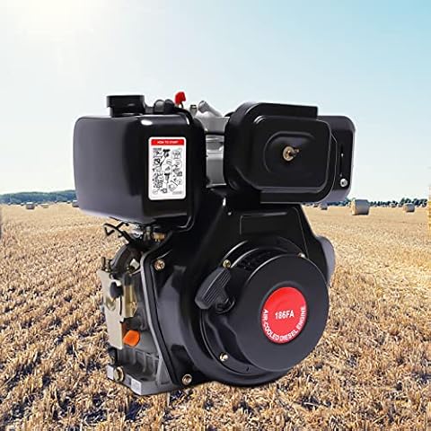 Futchoy Diesel Engine, 4 Stroke Diesel Motor Engine Heavy Duty Single Cylinder Air- Cooled Recoil 3000RPM, Single Cylinder Air Cooled Machine(10HP 4 Stroke) (10HP 4 Stroke) Cover