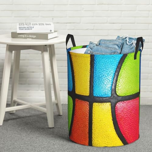 Image of Basketball Texture Colorful Round Laundry Hamper Sport Ball Storage Basket Toys Clothes Organizer Bin For Home Bathroom Bedroom Dorm Nursery, 62l