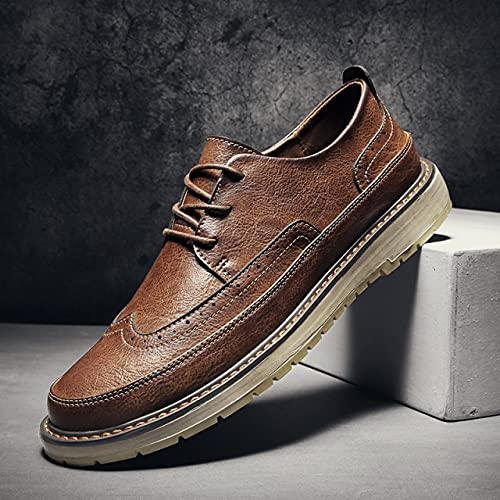 Home-AZ - Men's Casual Shoes - Men Oxfords Leather Shoes fashion British Black Brown Shoes Handmade Comfortable outdoor Formal Men Flats Lace-Up shoes (brown 8)