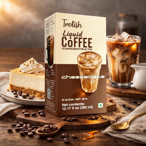 Image of Trelish Coffee Concentrate - Cheesecake| 360ml-24 servings | Single Servings | Coffee decoction,Perfect for Hot or Iced Instant Coffees, Sugar Free, Shelf Stable, No Refrigeration, Travel Friendly |