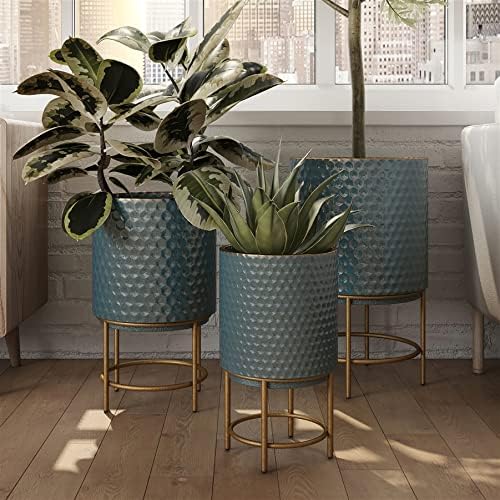 Aspire 8033 Luca Modern Planters, Blue & Gold - Set of 3