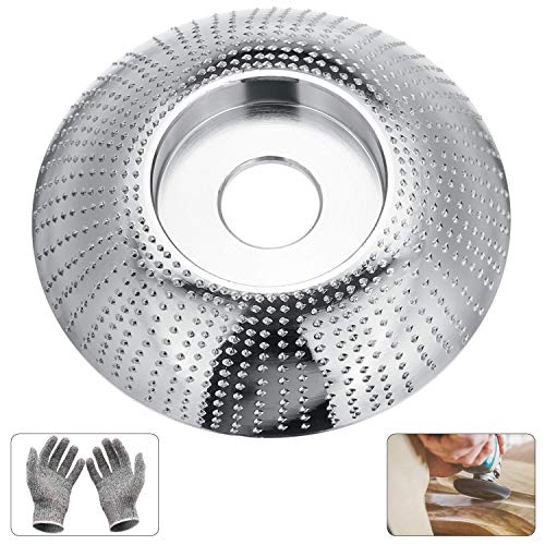 Wood Grinding Discs Grinder Wheel with 5/8 Inch Bore for Wood Carving|Includes Additional Cut Resistant Gloves for Safety Polishing Sanding Shaping Purpose, 3.3 Inch, Silver Color, Arc Type
