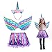 3 piezas Disfraz de Unicornio para Niña JOOPOM Vestido de Unicornio para Niña Alas de Angel Diademas de Unicornio Artículos de Cumpleaños Cosplay Carnaval (Azul)