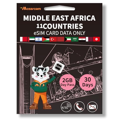 9 Countries in the Middle East and Africa eSIM Card – Prepaid Data Plans for Egypt, Morocco, Türkiye, Jordan, etc | 2GB Daily Data,30 Days | No Physical SIM Card Needed | Instant Activation