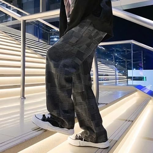 Denim Cargo Pants for Men Y2k Baggy Jeans Vintage Checkerboard Denim Jeans Streetwear Straight Leg Trousers3