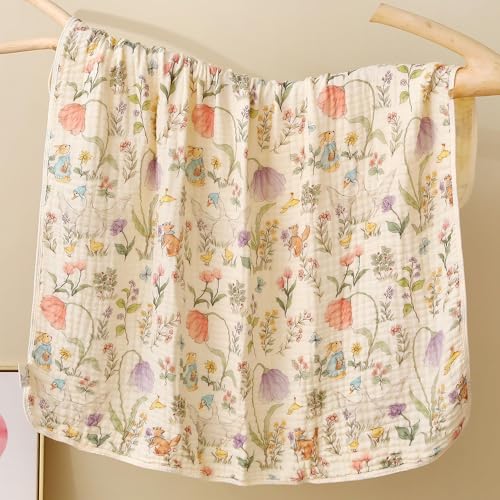 Image of 6-Layer Muslin Baby Blanket Made with Organic Cotton - Enchanting Woodland Garden,Swaddle & Crib Quilt, 43 inch x 43 inch,Garden(Gender Neutral) (Pack of 2)