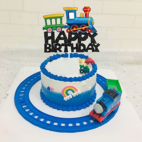Bq Train Happy Birthday Cake Topper, Boy Baby Shower / Traffic Transportations Theme Birthday Cake Supplies - Multicolored Train Cake Topper - Children Train Birthday Party Decorations Supplies #TOP3