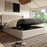 Menschliches Design：Das Produkt ist zusätzlich mit einem Gewebezugband zum einfachen Anheben und Absenken der Hydraulikbasis ausgestattet. Gepolsterte Kopfteil ermöglicht es Ihnen im Bett gemütlich Buch zu lesen, gibt Ihrer Rücken eine bequeme Unterstützung.